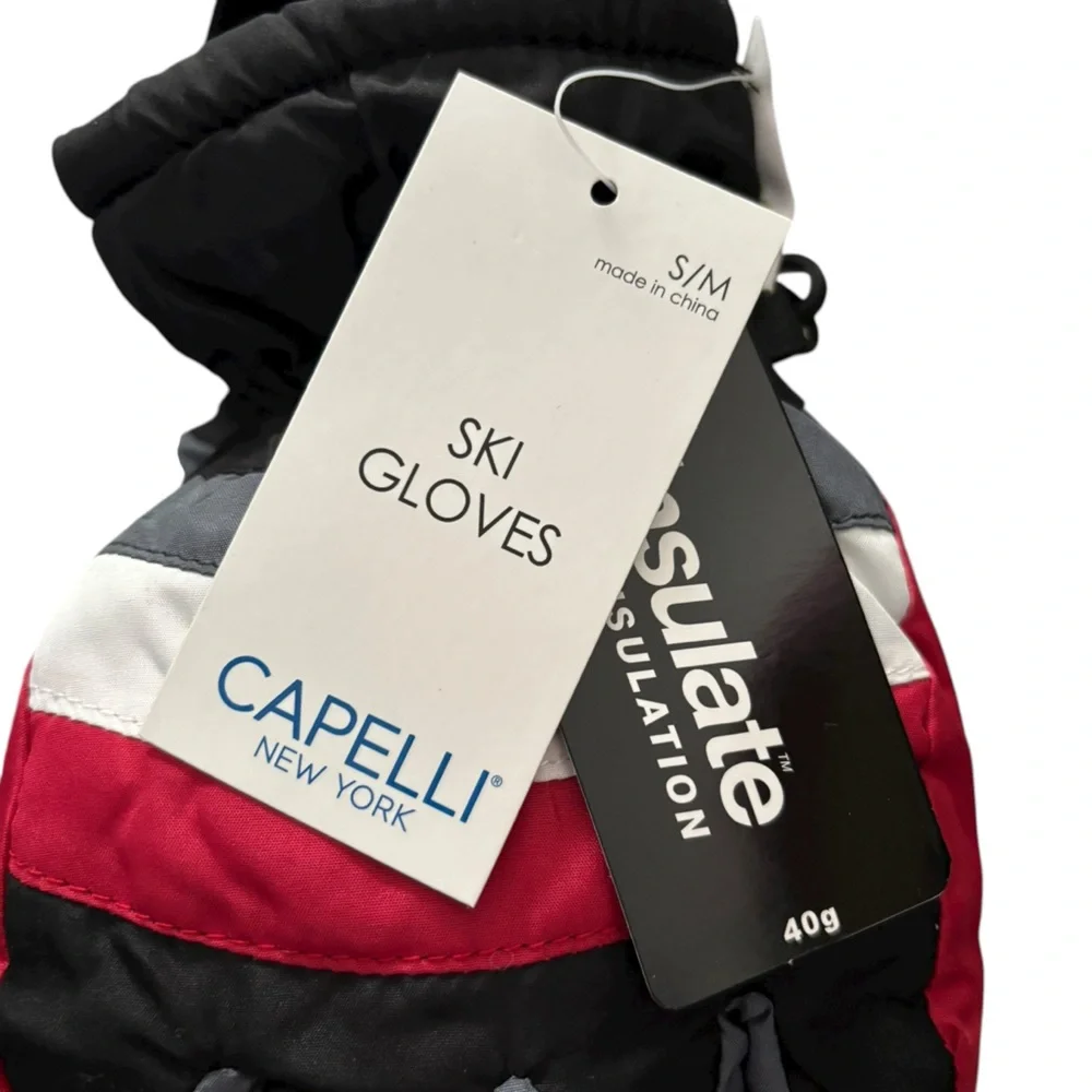 S/M Kids Thinsulate Ski Gloves – Red Black Gray Waterproof